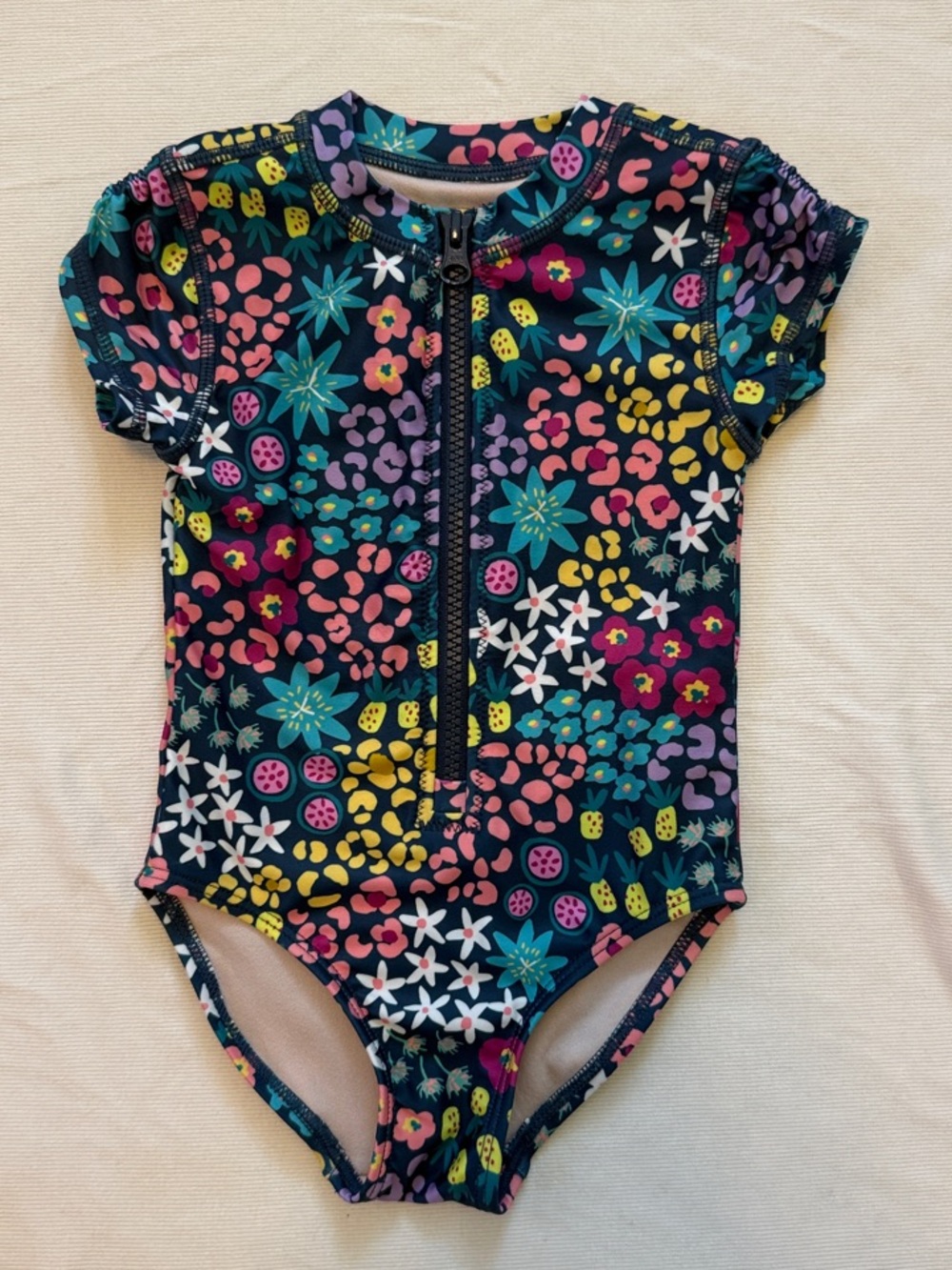 Tea Collection Short-Sleeve Floral Zip Front Swimsuit - Flowers (2)